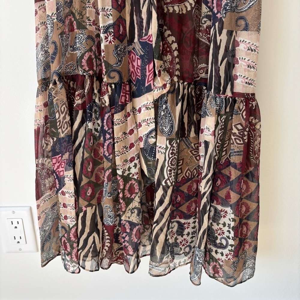 Veronica Beard Isra Multicolor Patchwork Print 100% Silk Maxi Dress Boho Western - Picture 10 of 16